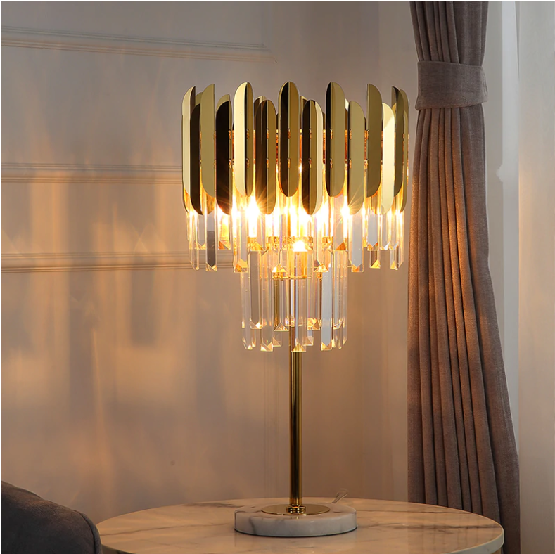 Modernist classical Luxury marble , gold & crystal table lamp