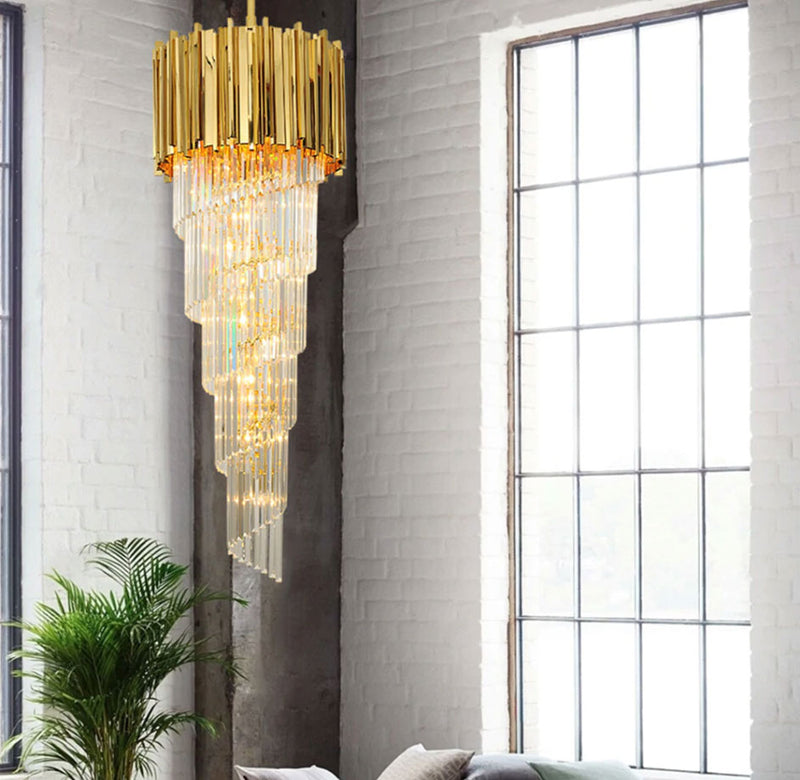 Massive Crystal glass spiral chandelier gold luxury modern classical