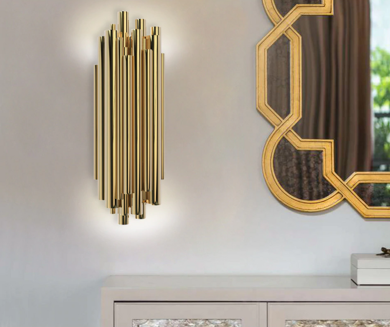 Gold minimalist wall lights Hollywood regency Mid-century modern