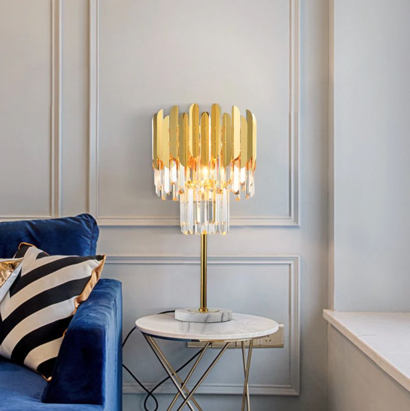 Modernist classical Luxury marble , gold & crystal table lamp