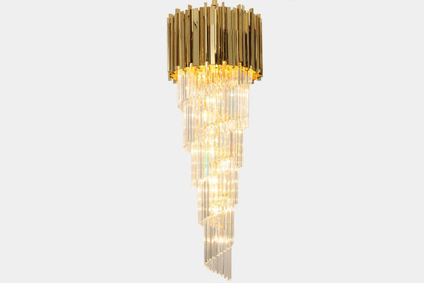 Massive Crystal glass spiral chandelier gold luxury modern classical