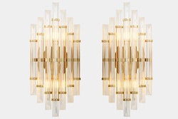Hollywood regency modern glass & gold wall lights